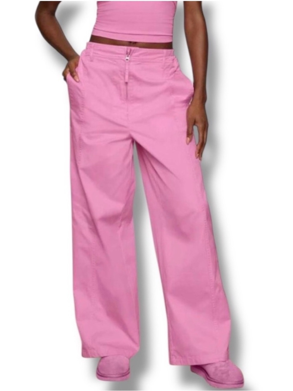 SKIMS Pink Wide-Leg High-Rise Pants